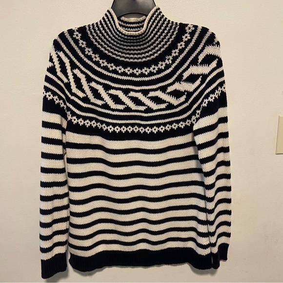 Talbots Women’s Mock Neck Sweater Size Medium Nordic Fair Isle Striped Holiday - Picture 1 of 8